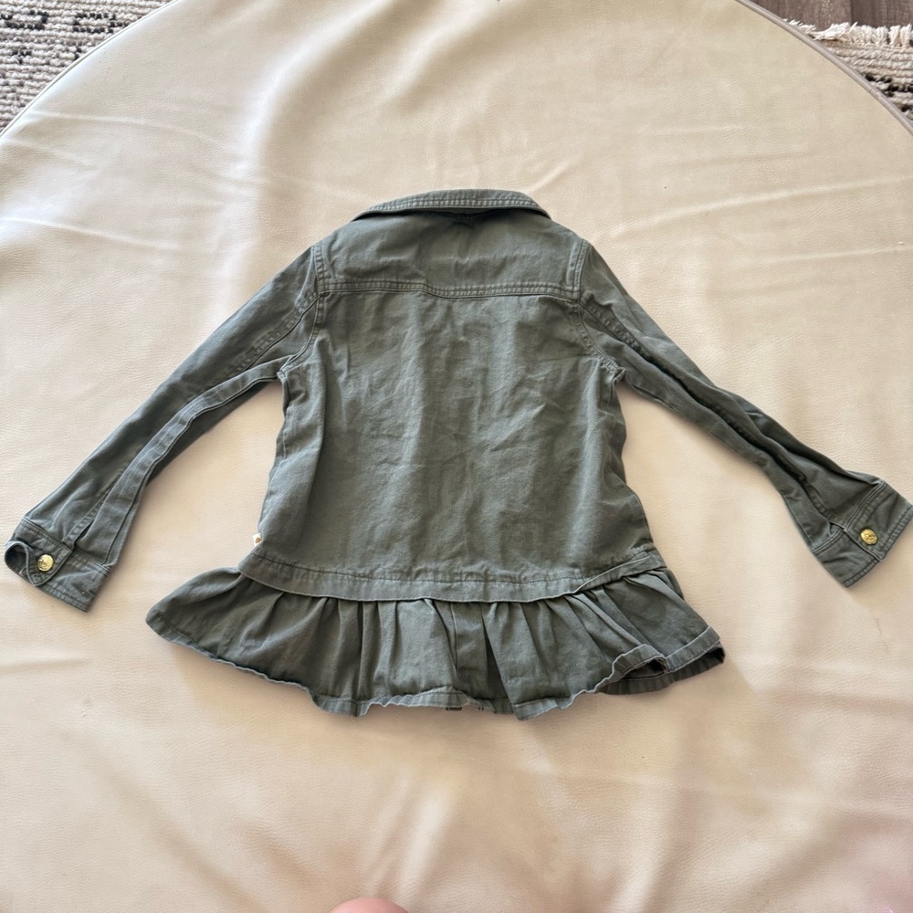 Kate Spade Girls Green Ruffled Field Jacket Gold Buttons Pockets - Picture 7 of 8